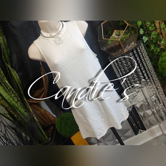 Candie's Victorian Ivory White Ribbed Knit Lace Tank Top LG - Picture 2 of 10